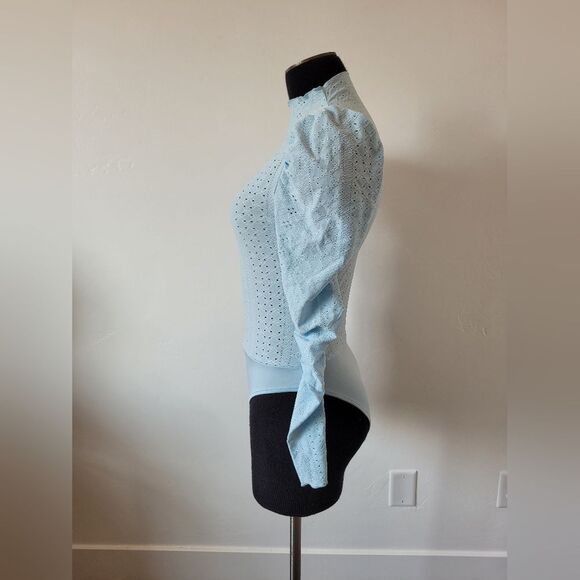 Blue Lace Bodysuit Long Sleeve Ruched Cottagecore Fairy Maiden Soft Girl S - Picture 3 of 9